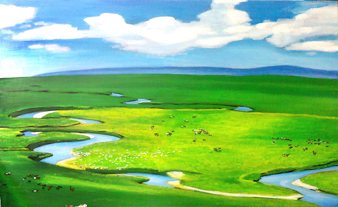 草原油画作品(草原油画作品图片大全)